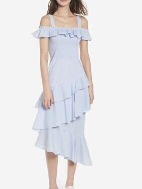 Chelsea28 Smocked Ruffle Cold Shoulder Dress – Blue – Size Small – Like New